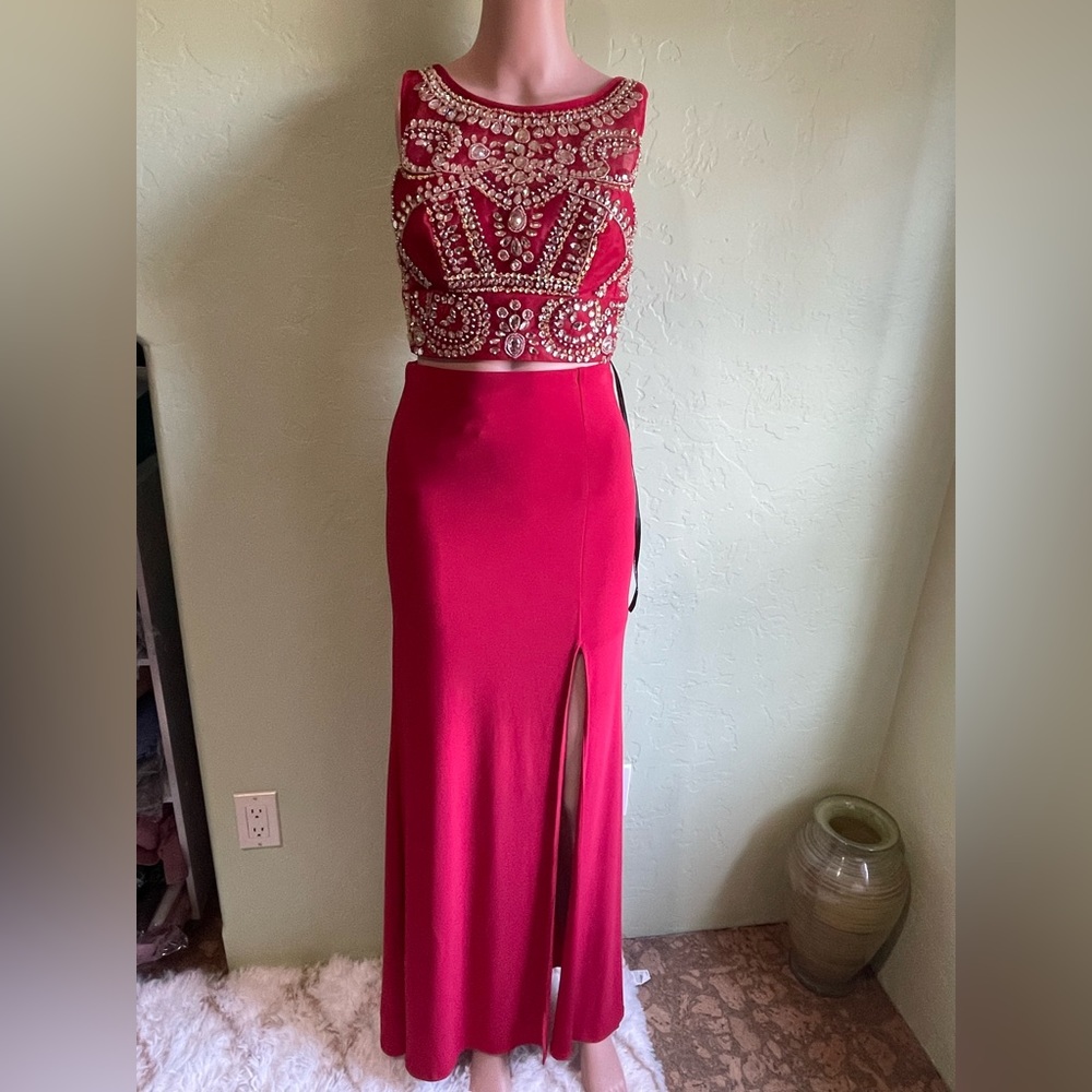 B Darlin Red Embellished Prom Dress